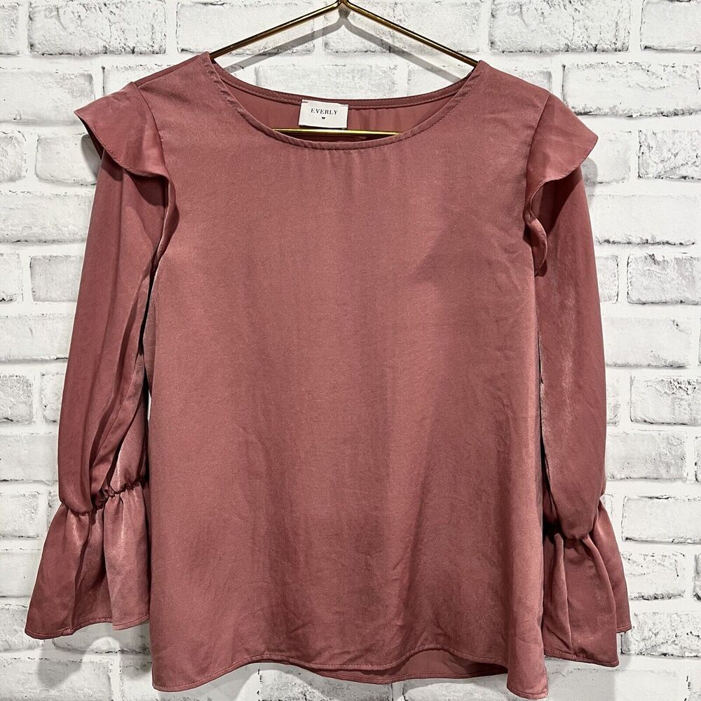 Anthropologie Everly Mauve Top Ruffles Bell Sleeves Women’s Sz M